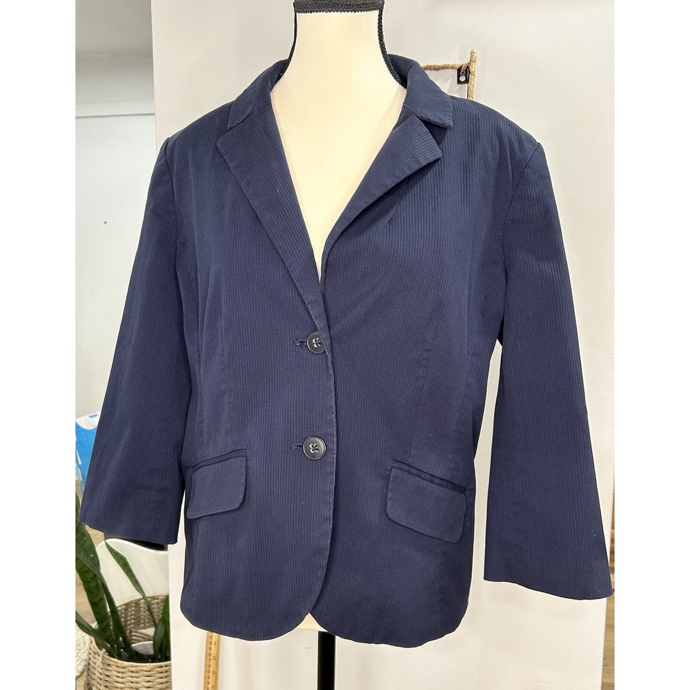 Womens Attention Blue Striped‎ Jacket 12 Blazer Coat